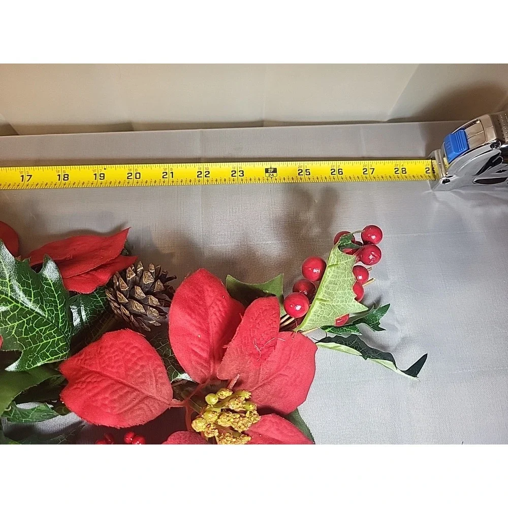 Poinsettia and Holly‎ Branch - Rich Red Holiday Decor